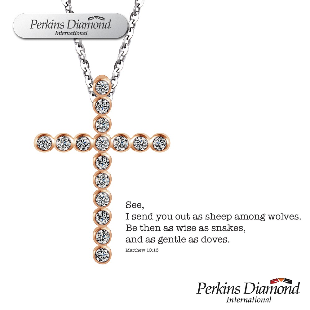 PERKINS 伯金仕 - 十字架玫瑰金系列 14K金鑽石項鍊