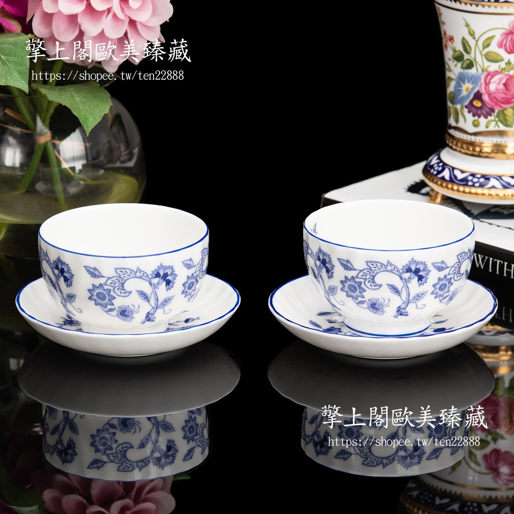 【擎上閣】英國製Minton明頓1997年青花骨瓷中式日式茶杯2人套組 情侣對杯送禮逸品