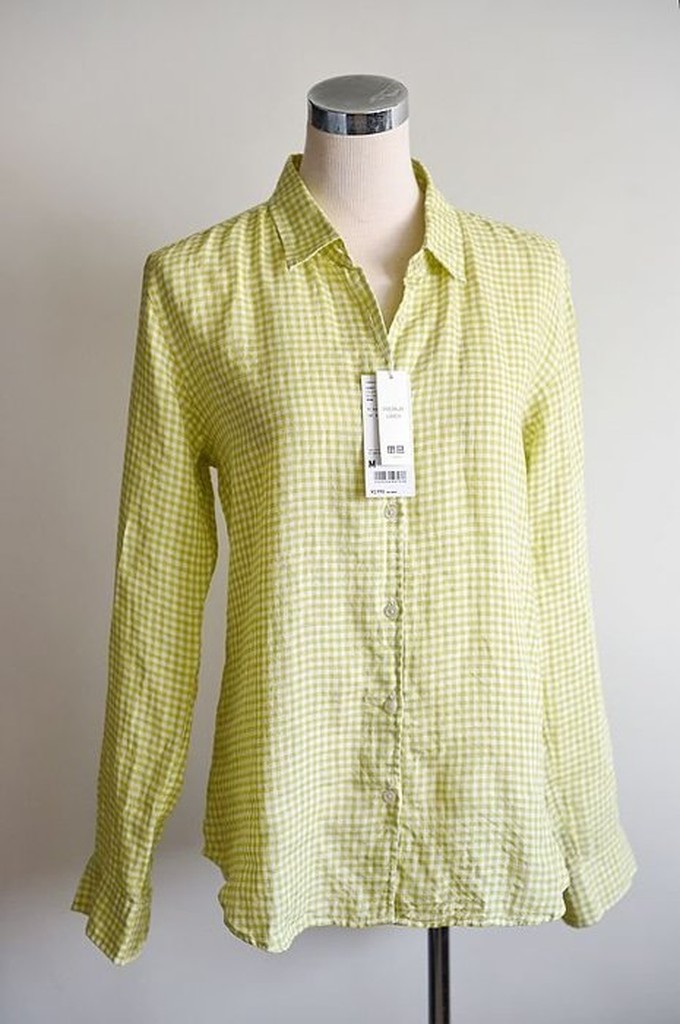 ☆湘湘小舖☆日本帶回!全新UNIQLO 草綠格紋精緻襯衫M號(原價日幣2990) D652