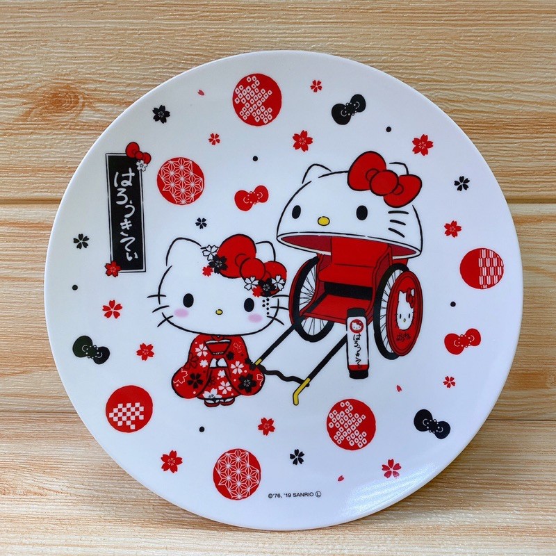 正版授權 日本帶回 三麗鷗 凱蒂貓 人力車 美耐皿圓盤 圓盤 盤子 淺盤 擺盤 點心盤 塑膠盤 卡通盤 餐具盤 美耐皿盤