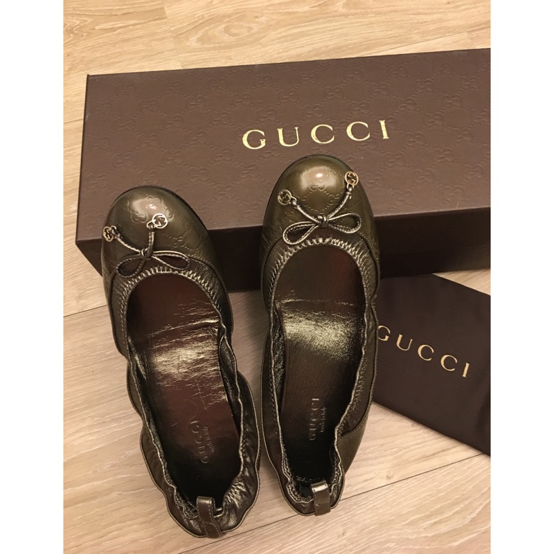 Gucci女鞋全新正品GUCCI壓紋蝴蝶結娃娃鞋尺寸35娃娃鞋包鞋平底鞋