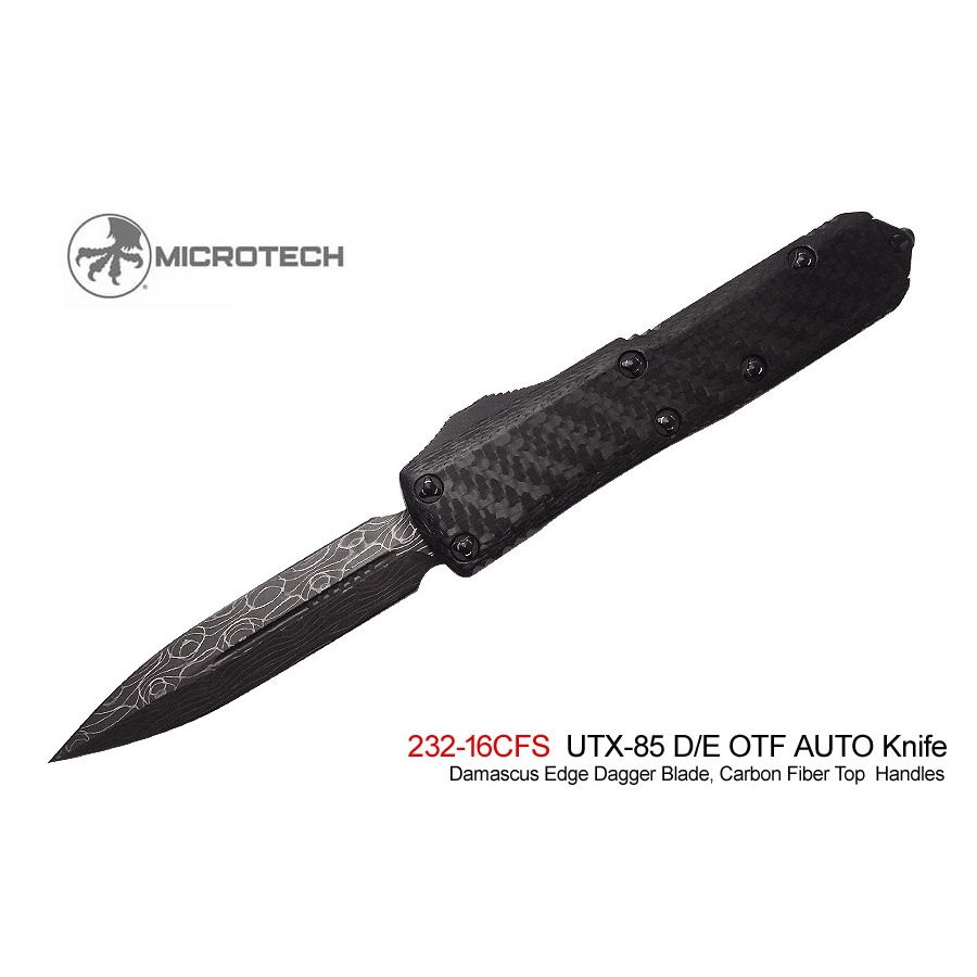 【angel 精品館 】Microtech UTX-85 D/E 黑碳纖/鋁柄大馬鋼平刃彈刀 / 限量簽名版232-16