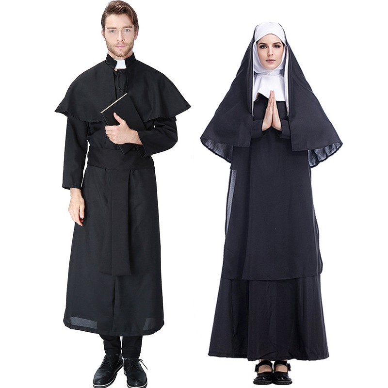 修女服裝萬圣節教父裝 教堂主題服裝傳教士cos服神父扮演服舞臺服節慶派對