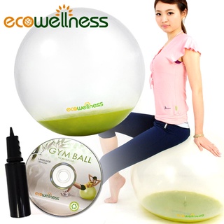 【ecowellness】透明PVC水晶韻律球(附打氣筒)60cm顆粒瑜珈球C010-001C健身球.彈力球.抗力球
