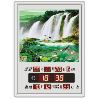 電子鐘/電子日曆/圖像型系列-荷花瀑布(FB-3040A-HH)【大巨光】