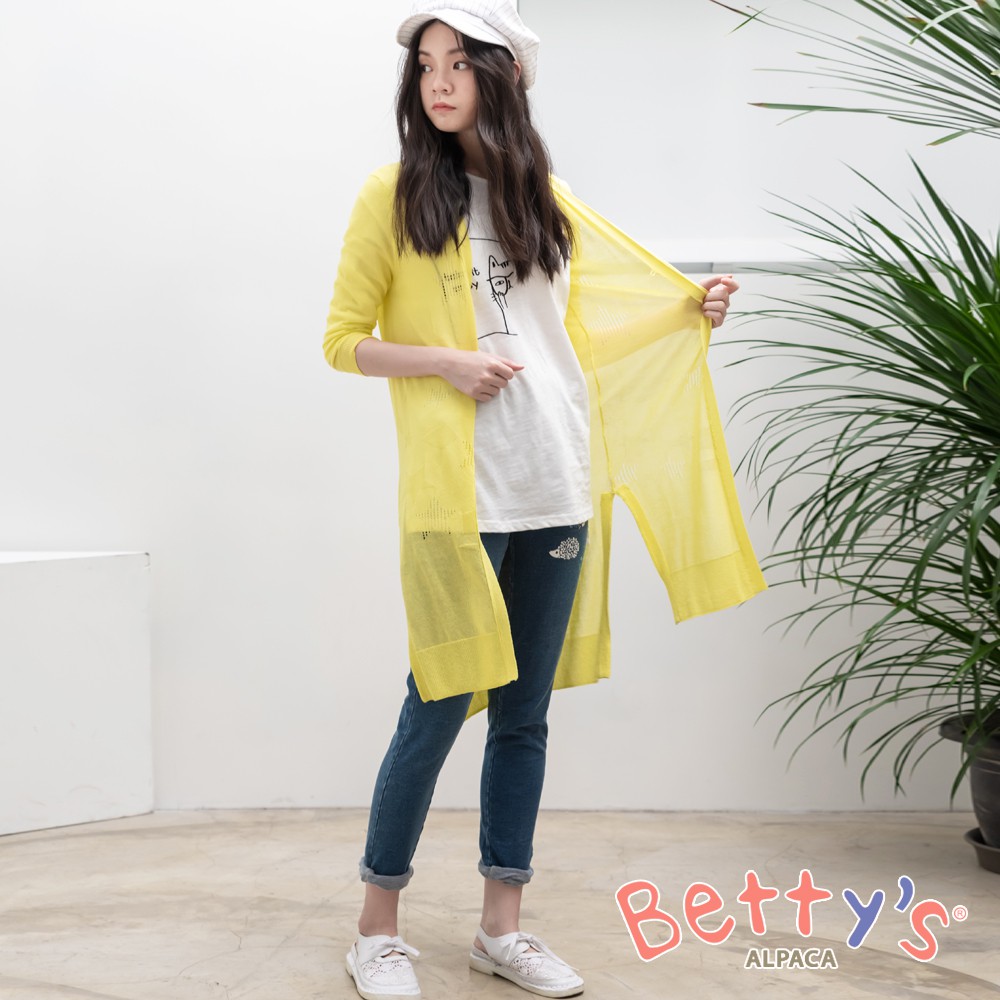 betty’s貝蒂思(91)星星鏤空開衩針織長版罩衫(黃色)