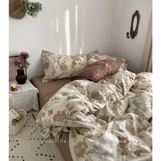 ♡peachlife.♡法式浪漫復古風床包組 100%純棉 碎花 大地色系床組 床包被套枕套 單人/雙人/加大雙人 寢具