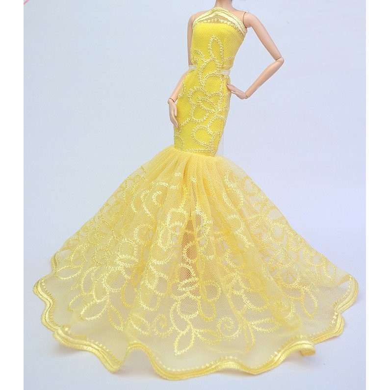 芭比娃娃可穿的衣服~黃色魚尾裙禮服
