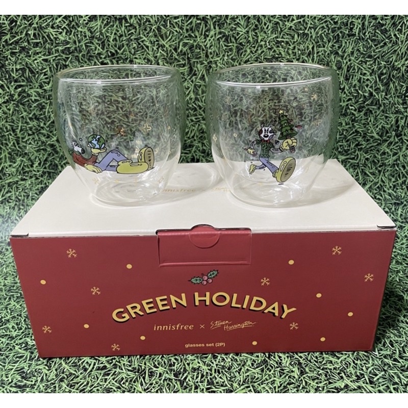 innisfree 2021綠色聖誕 雙層玻璃杯組 全新 未拆封 聖誕禮物 交換禮物