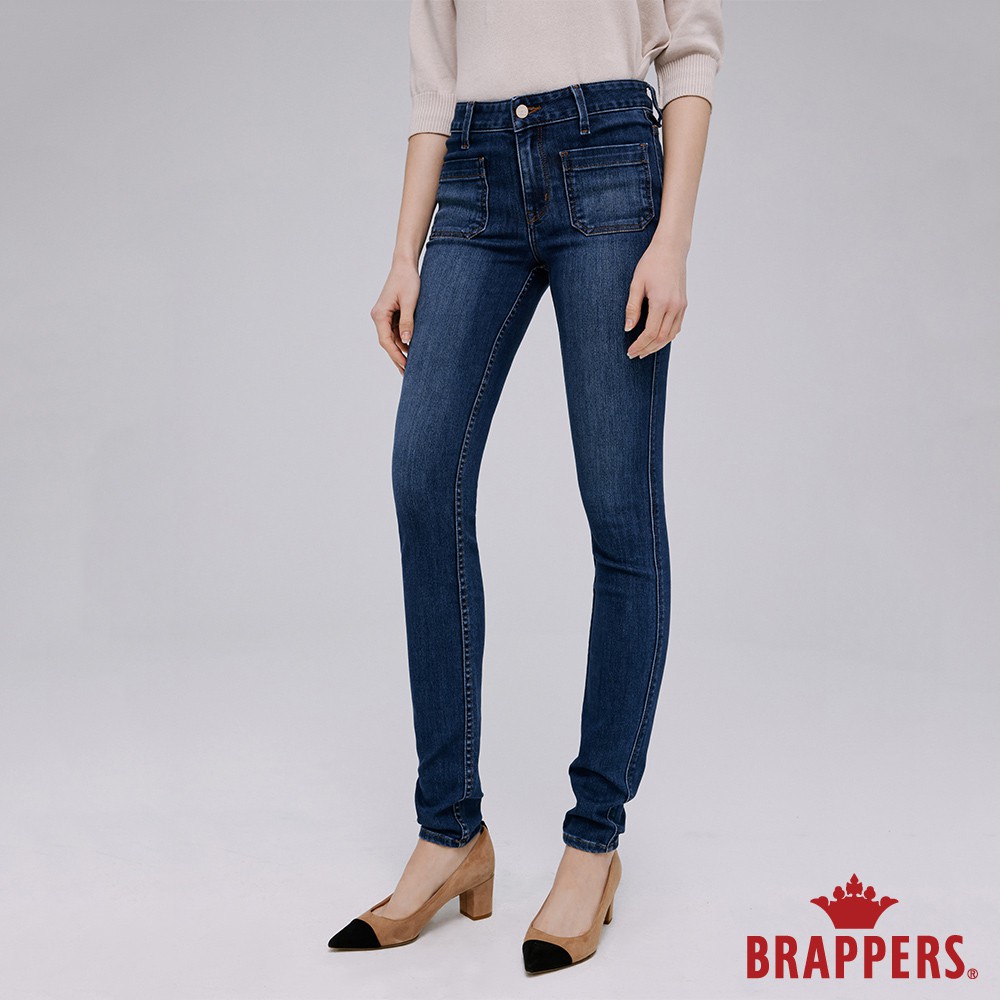 BRAPPERS 女款 新美腳 ROYAL系列-中腰彈性窄管褲-深藍