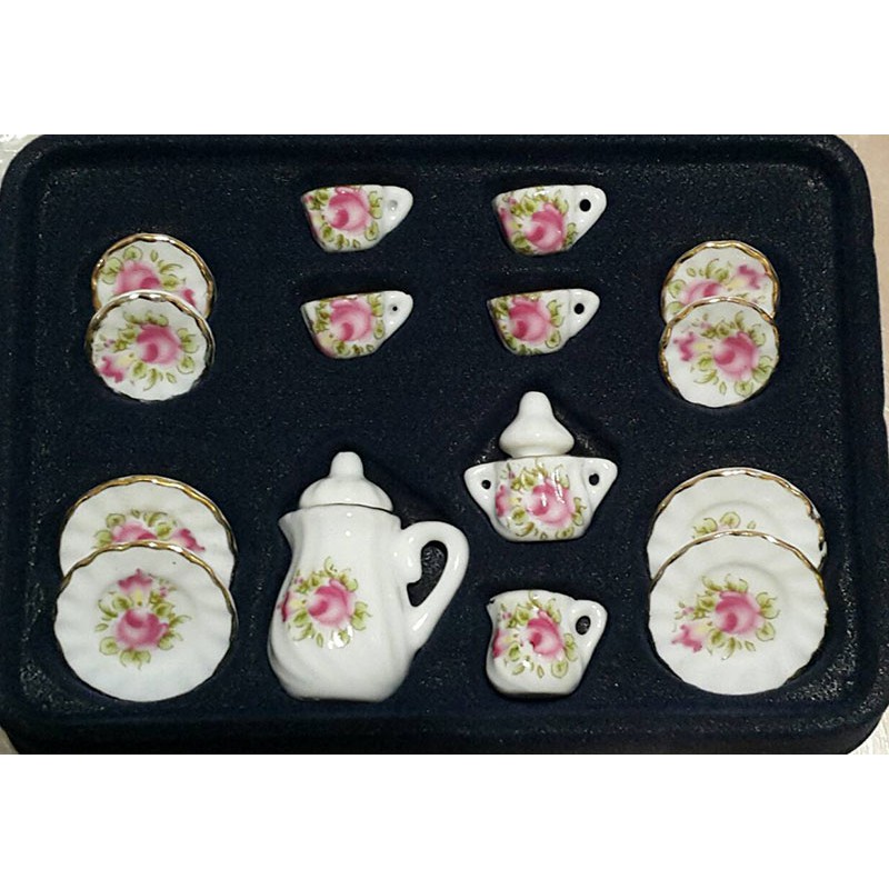 【袖珍屋】瓷器茶具15件組(粉薔薇)(F0468A0156)
