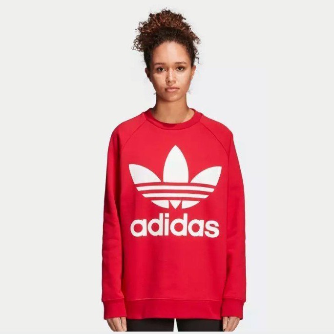 ADIDAS OVERSIZE SWEATSHIRT 女裝 長袖 大學T 休閒 寬版 三葉草 紅【運動世界】DH3140