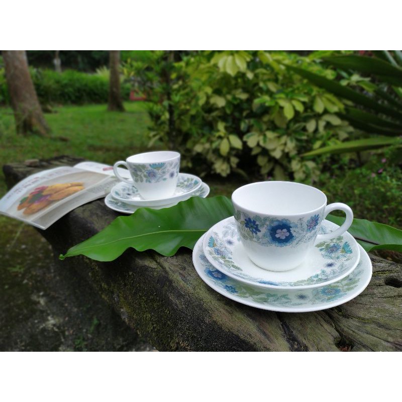 【餐桌上的風景】英國老件Wedgwood Clementine 骨瓷杯碟盤三件組