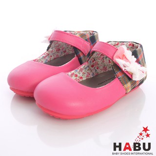 HABU哈布專櫃童鞋皮革拼接公主娃娃鞋S184-FJ桃紅(寶寶段)21=13.5 cm-零碼出清