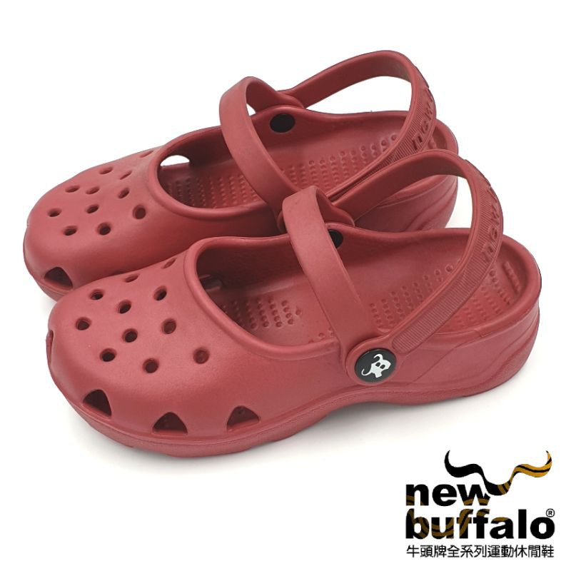 【米蘭鞋都】牛頭牌 New Buffalo 輕量 防水 洞洞鞋 布希鞋 防滑 緩震 台灣製 NB828 紅 另有黑、金色