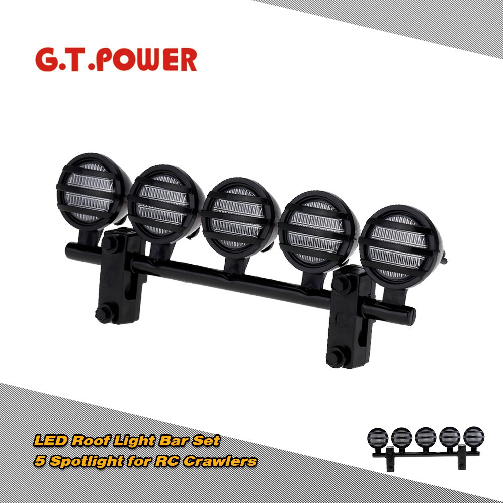 Gtpower LED 車頂燈 5 聚光燈條套件,適用於 1/10 RC 履帶式車頂