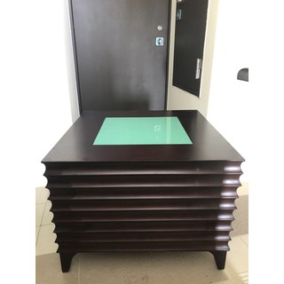 近全新方型玻璃木頭茶几（可當床頭櫃）