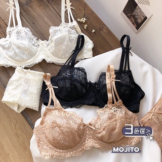 「MOJITO」好運連連‧歐美性感蕾絲鏤空透氣半透明透視成套內衣褲(3色選) A-D罩