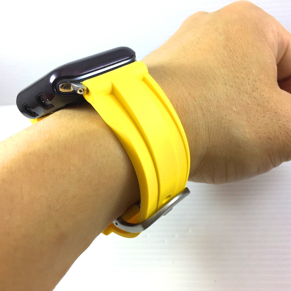 Apple Watch 沛納海代用 橡膠 錶帶 黃色 亮黃 不鏽鋼針釦 質好耐用 適用 各種尺寸 蘋果手錶