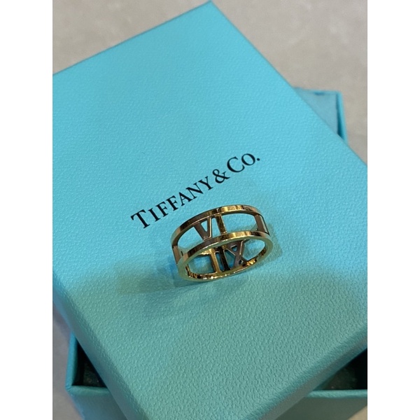 TIFFANY&amp;CO. 蒂芬妮 18k 750 鏤空羅馬數字 戒指#6.5