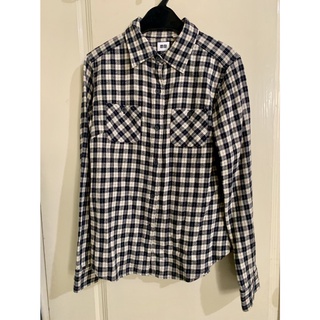 UNIQLO 女 秋冬 黑白 法蘭絨格紋襯衫 格子襯衫 復古長袖襯衫 M二手九成新