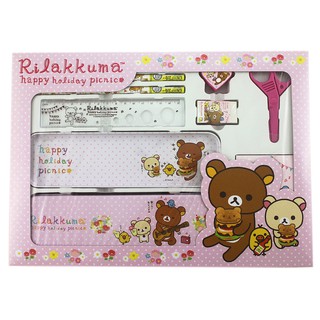 卡漫城 - 拉拉熊 文具組 9件 吉它 ㊣版 文具禮盒 Rilakkuma 懶懶熊 便條紙 剪刀 鉛筆盒 削鉛筆 橡皮擦