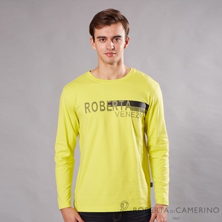 ROBERTA諾貝達 臺灣製 舒適圓領彈性長袖POLO棉衫 螢光黃
