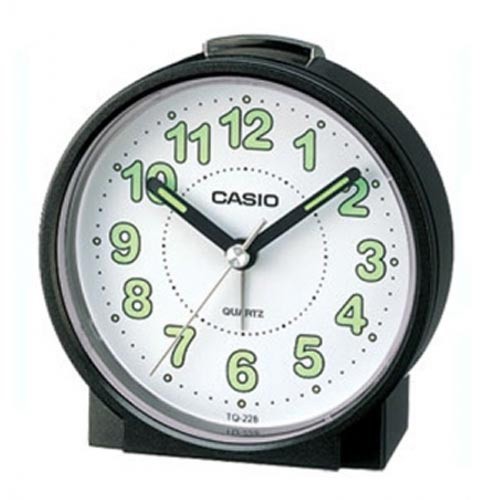 【CASIO】夜光數字圓形桌上型鬧鐘-黑(TQ-228-1)正版宏崑公司貨