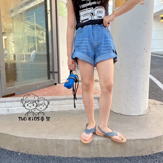 出清(110/120)TWO KiDS 童裝 220396 -現貨反摺休閒高腰牛仔短褲 褲子 中大童 女童 兒童