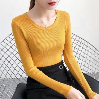 長袖上衣 針織衫 毛衣秋季修身內搭長袖洋氣打底 女上衣秋冬圓領緊身毛衣ME045C1.868胖胖美依