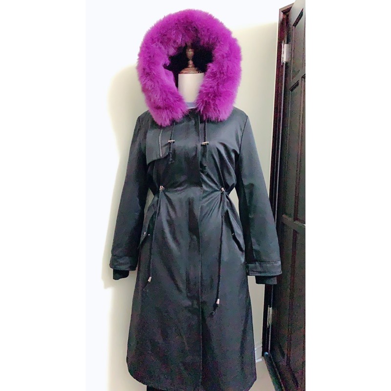 紫色毛領皮草大衣超級保暖