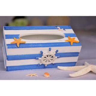 【SHELL23】地中海 藍白 面紙盒~海星~船舵⚓~海鷗~船槳~收納 海洋風(多款式)