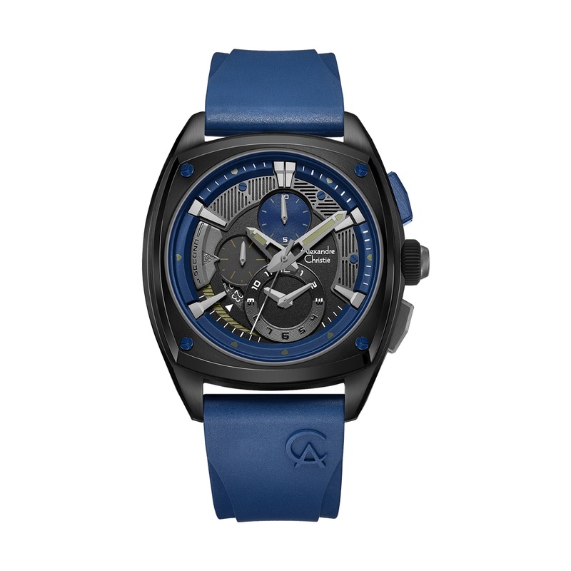 【Alexandre Christie】6591MCRUBBU 經典藍 石英氟橡膠 三眼計時 AC手錶