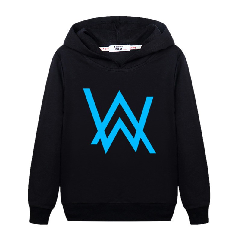 男童 Alan Walker DJ logo 衛衣青少年 AW 夜光衣服棉質連帽衫