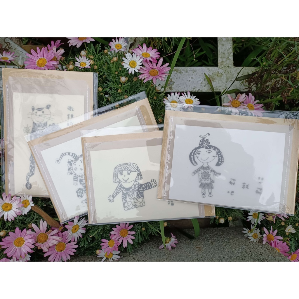 微笑娃娃卡片//祝福卡//文青卡//手工製作--依柔藝術原創
