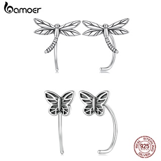 (1 對)bamoer 耳環 925 純銀復古蝴蝶鉤多功能時尚配飾女士禮物