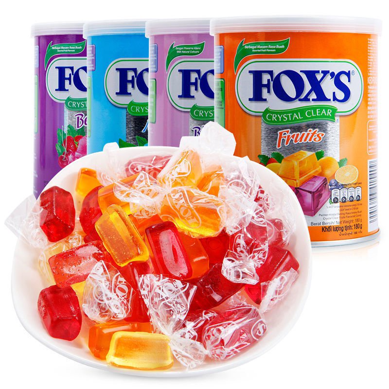 •ᴥ•印尼 罐裝硬糖禮盒霍士FOXS水晶糖裝水果味什錦水果糖硬質180g•ᴥ•