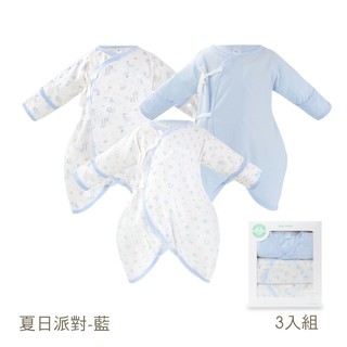 【ding baby】MIT台灣製夏日派對反摺袖蝴蝶裝三入組-藍