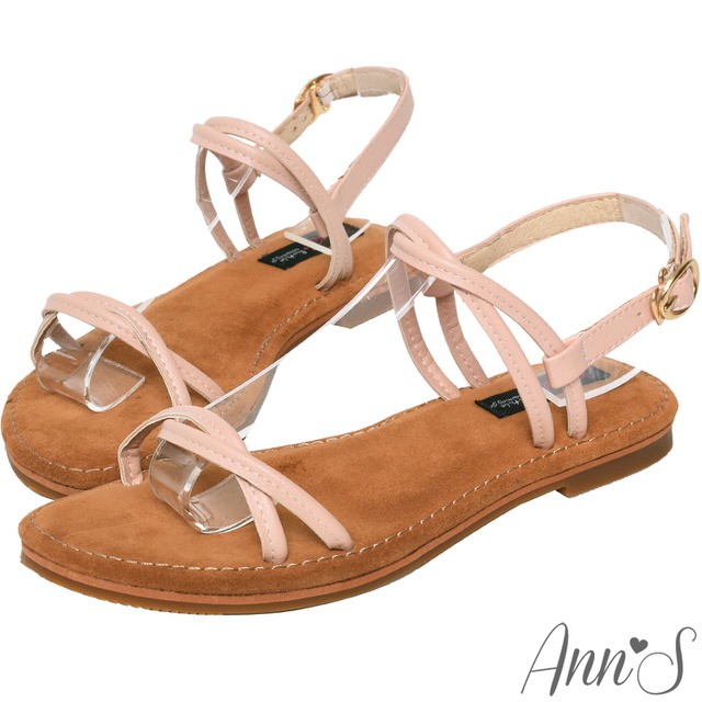 Ann’S 水洗牛皮-雙扭結寬版平底涼鞋-粉