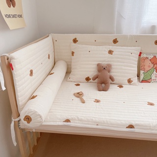 ins一片式全棉床圍韓國絎縫刺繡嬰兒床圍欄軟包拼接床防撞可拆洗