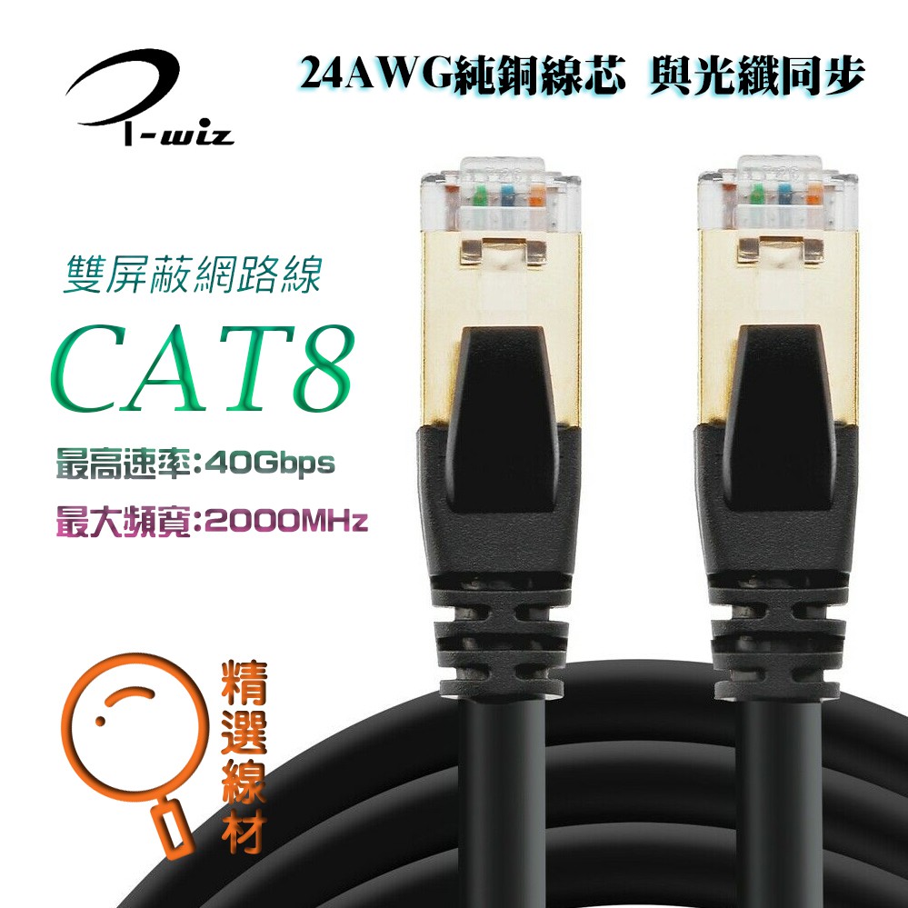 Cat.8 超高速40Gbps 網路線 24AWG線芯 與光纖同步 S/FTP CAT8 八類 美國Fluke測試合格