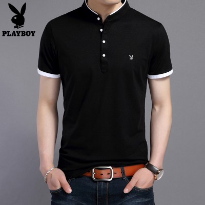 PLAYBOY 花花公子短袖T恤 立領上衣服夏季新款T恤修身 短袖純色Polo衫 【優質純棉】現貨+預購