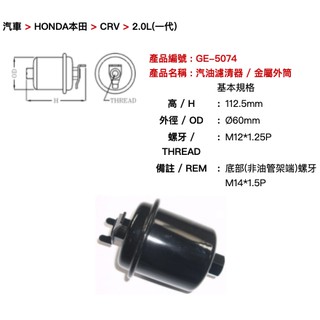 合沁 飛鹿 CIVIC K6 K7 K8 CRV ACCORD CITY 汽油芯 汽油濾心 汽油濾清器 GE-5074