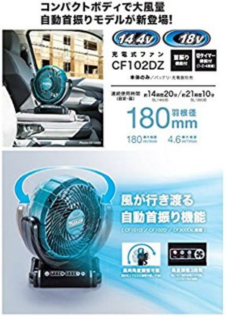 現貨 日本版 牧田makita風扇cf102dz 18v 新款車用風扇 3段風速調整 可定時可擺頭 不含電池和充電器 蝦皮購物