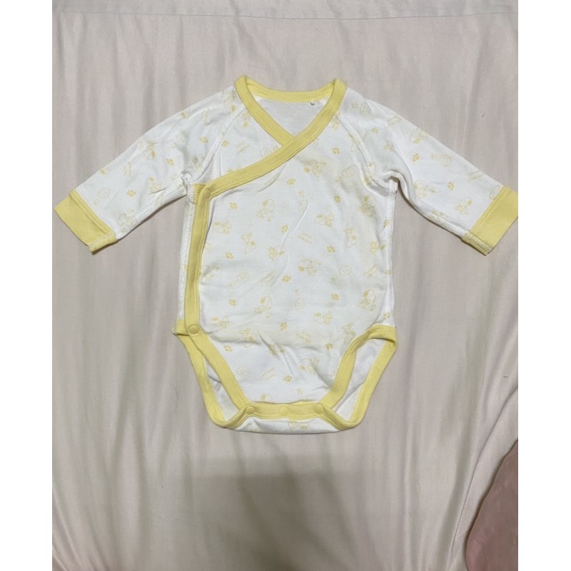 Lativ米格國際史努比黃色印花嬰兒寶寶開襟長袖包屁衣