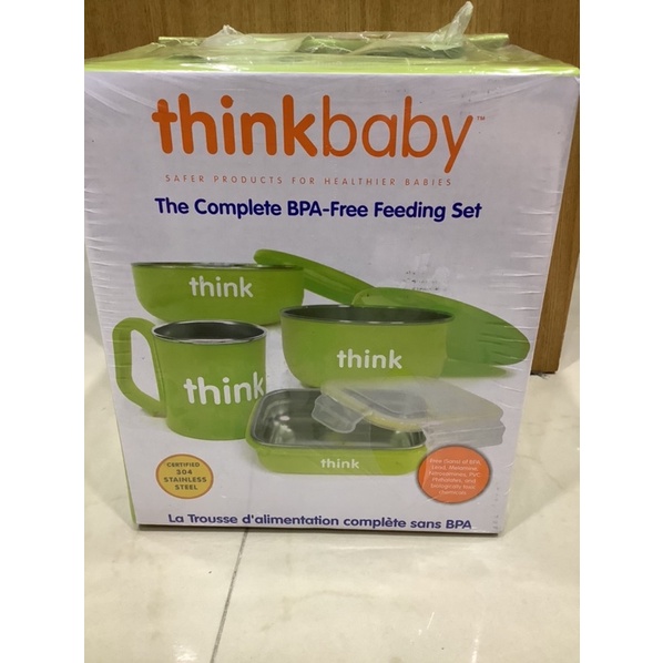 (全新）美國Thinkbaby 不鏽鋼餐具組 蘋果綠