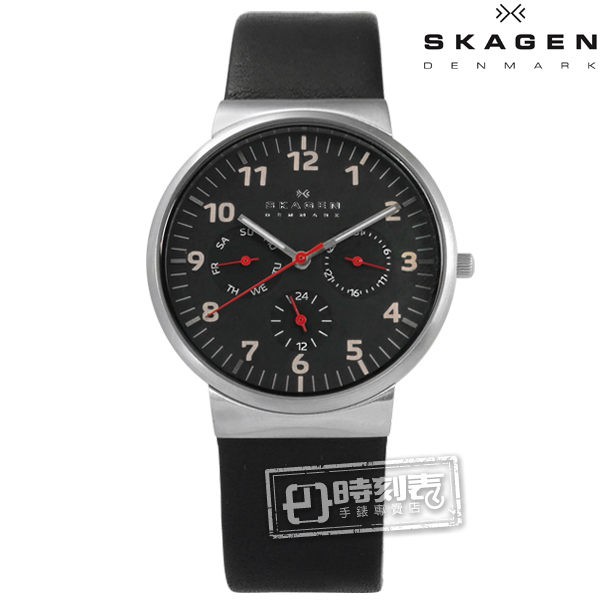 SKAGEN / 北歐丹麥卓越品味三環視窗真皮手錶 黑色 / SKW6096 / 36mm