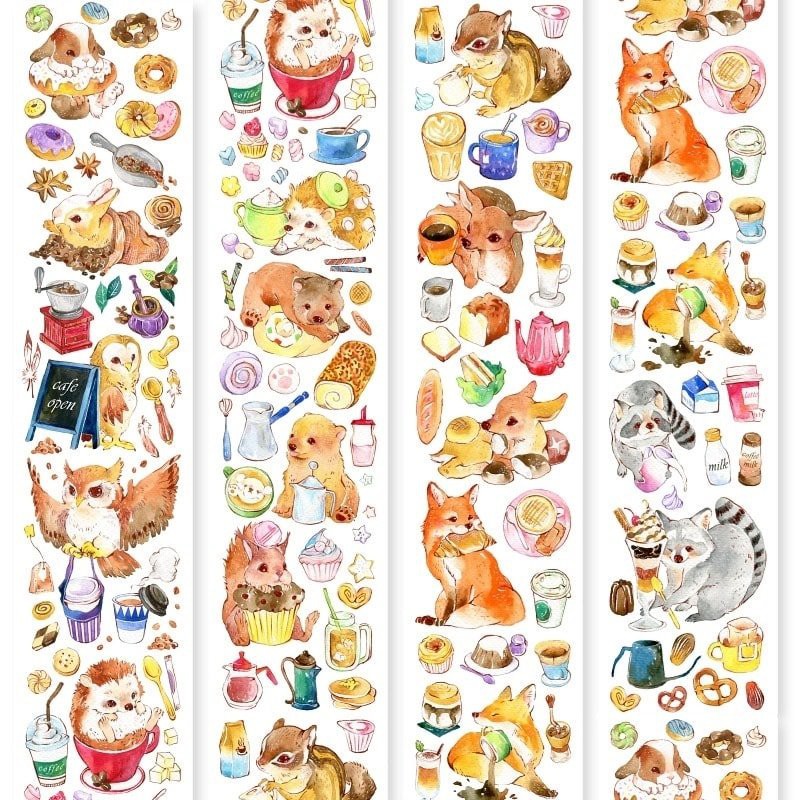 紙膠帶分裝 歪的工作室 動物咖啡廳 循環分裝 台灣原創紙膠帶 動物款 和紙 附離型紙 蝦皮購物