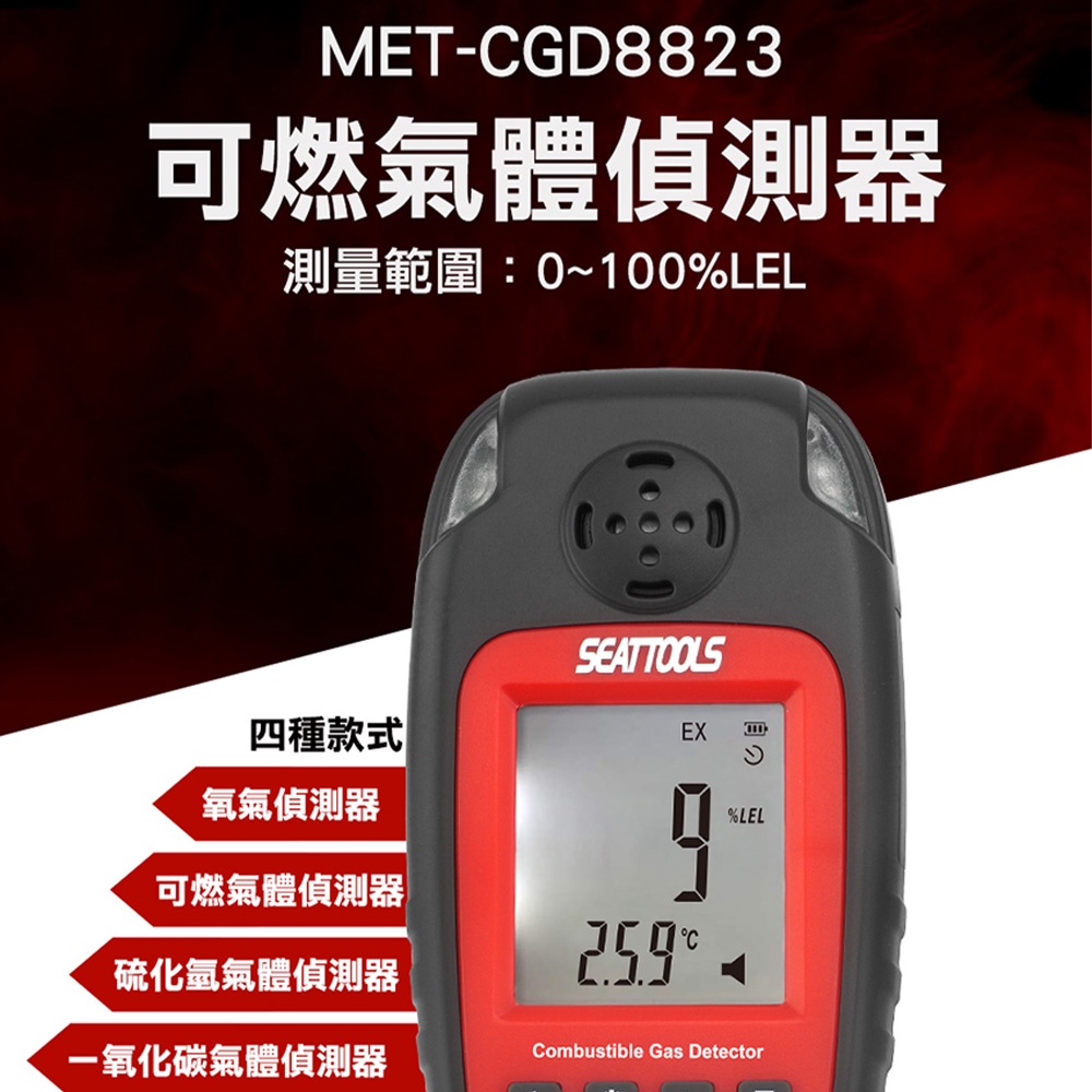 可燃氣體偵測器 氣體檢測儀 防漏偵測器 天然氣洩露檢測儀 儲槽測漏 氣體濃度值 MET-CGD8823
