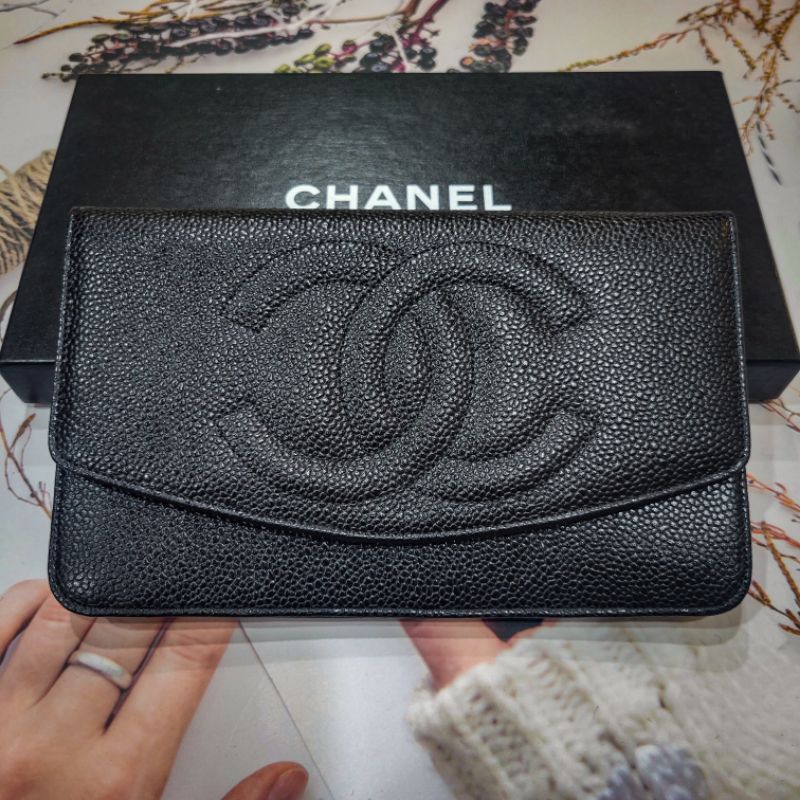 真品－老香【Chanel Vintage⁡】⚡魚子醬信封大皮夾⚡ ⁡